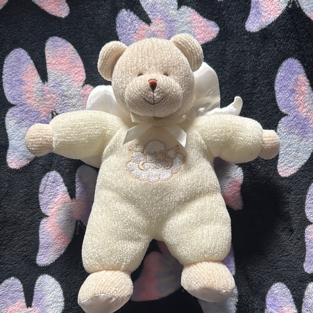 Bright Future Plush Baby Bear Rattle Heirloom Collection Angel Wings